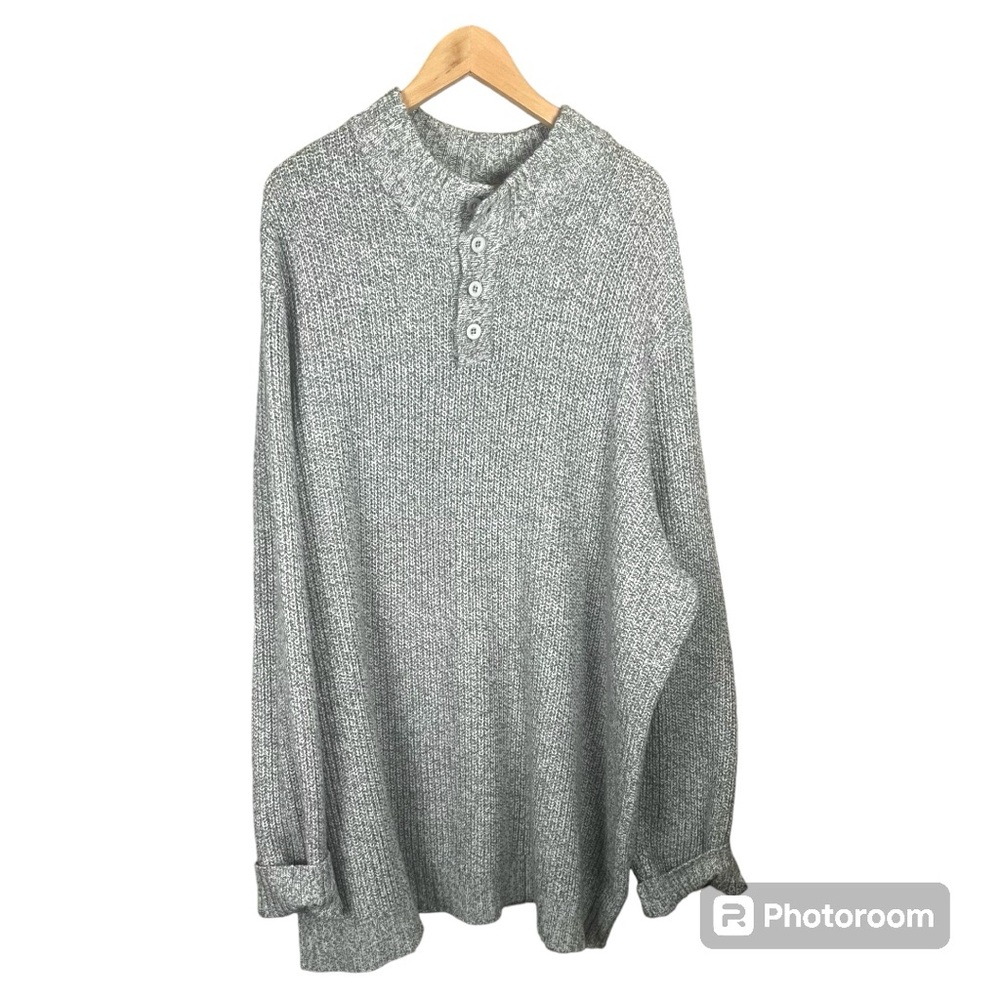 KingSize Men’s Knit Sweater Marled Gray Henley Long Sleeve 4XL Tall